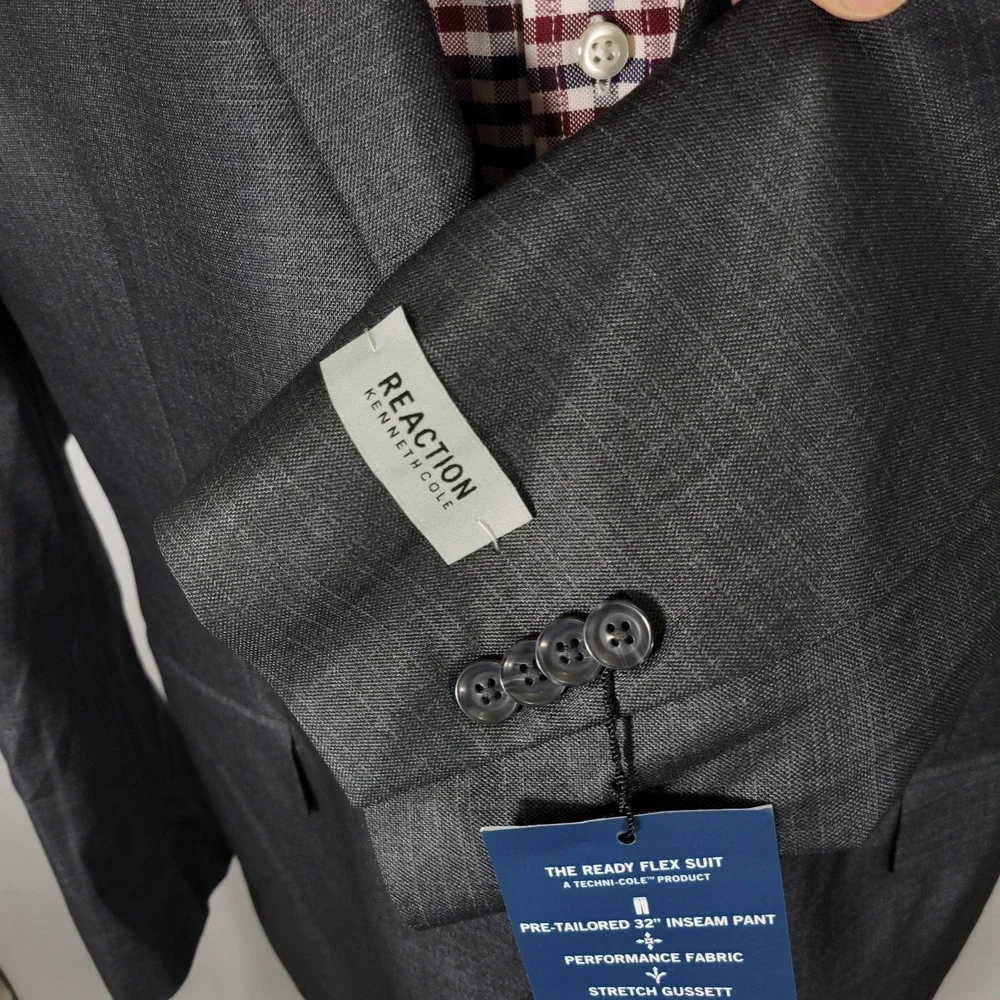 Kenneth Cole Reaction‎ Men's Sport Coat Blazer Gun Metal Techni-Cole 48R NEW